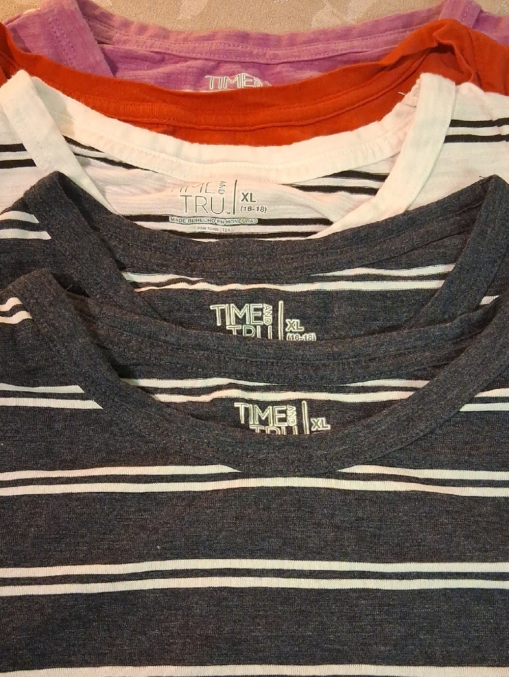 Time and Tru 5-Pack Tee Set - Navy Stripe, White Stripe, Red, Pink Stripe NWOT